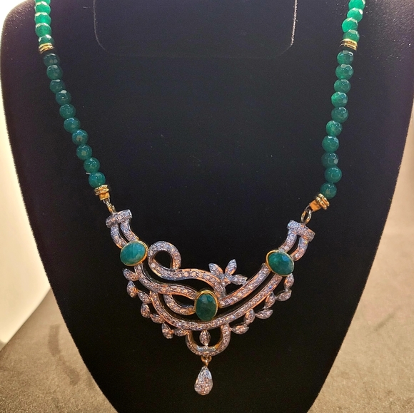 Zircone Pendant Necklace With Sapphier And Emerald - Picture 7 of 7